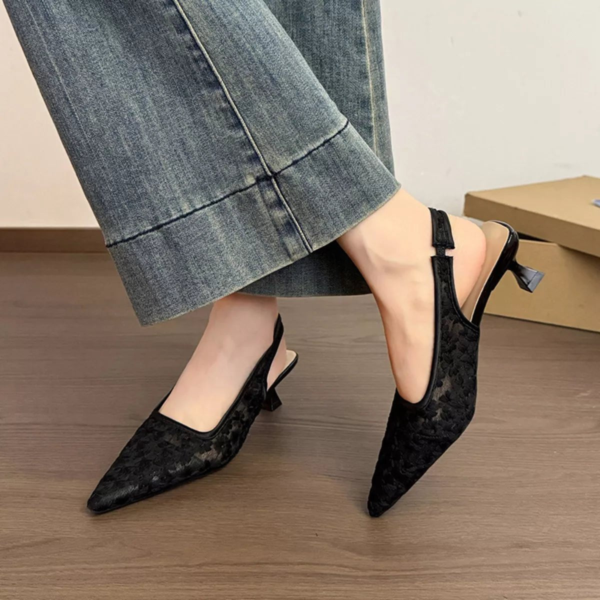 Lace Pointed - Toe Slingback Pumps - Loving It Shop