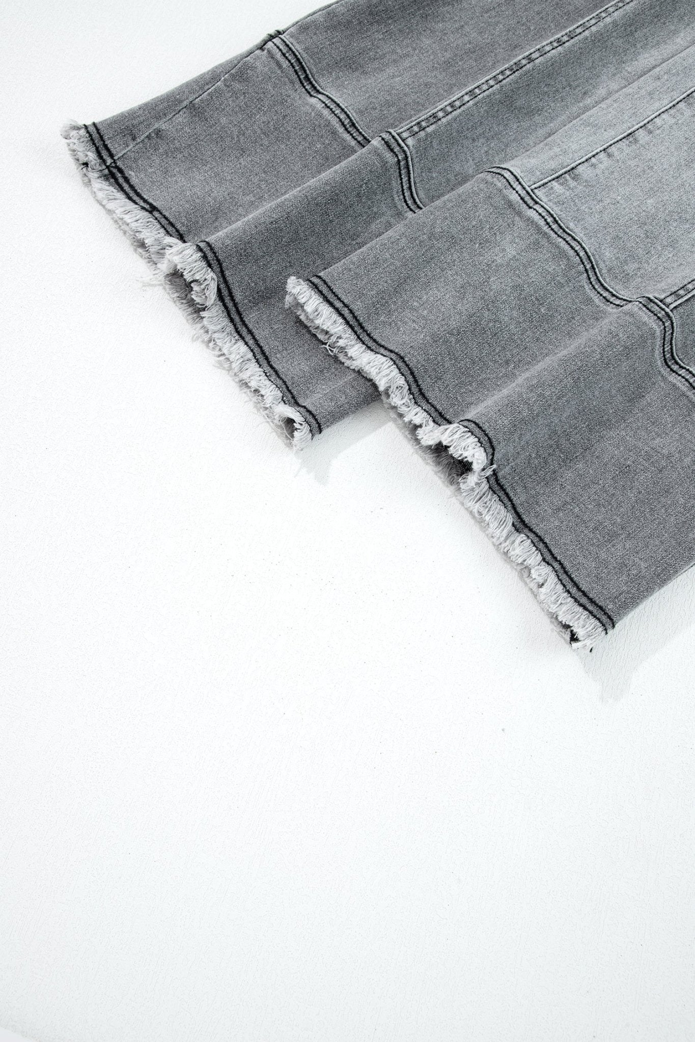 Gray Drawstring Seam Detail Raw Hem Wide Leg Denim Pants - Loving It Shop