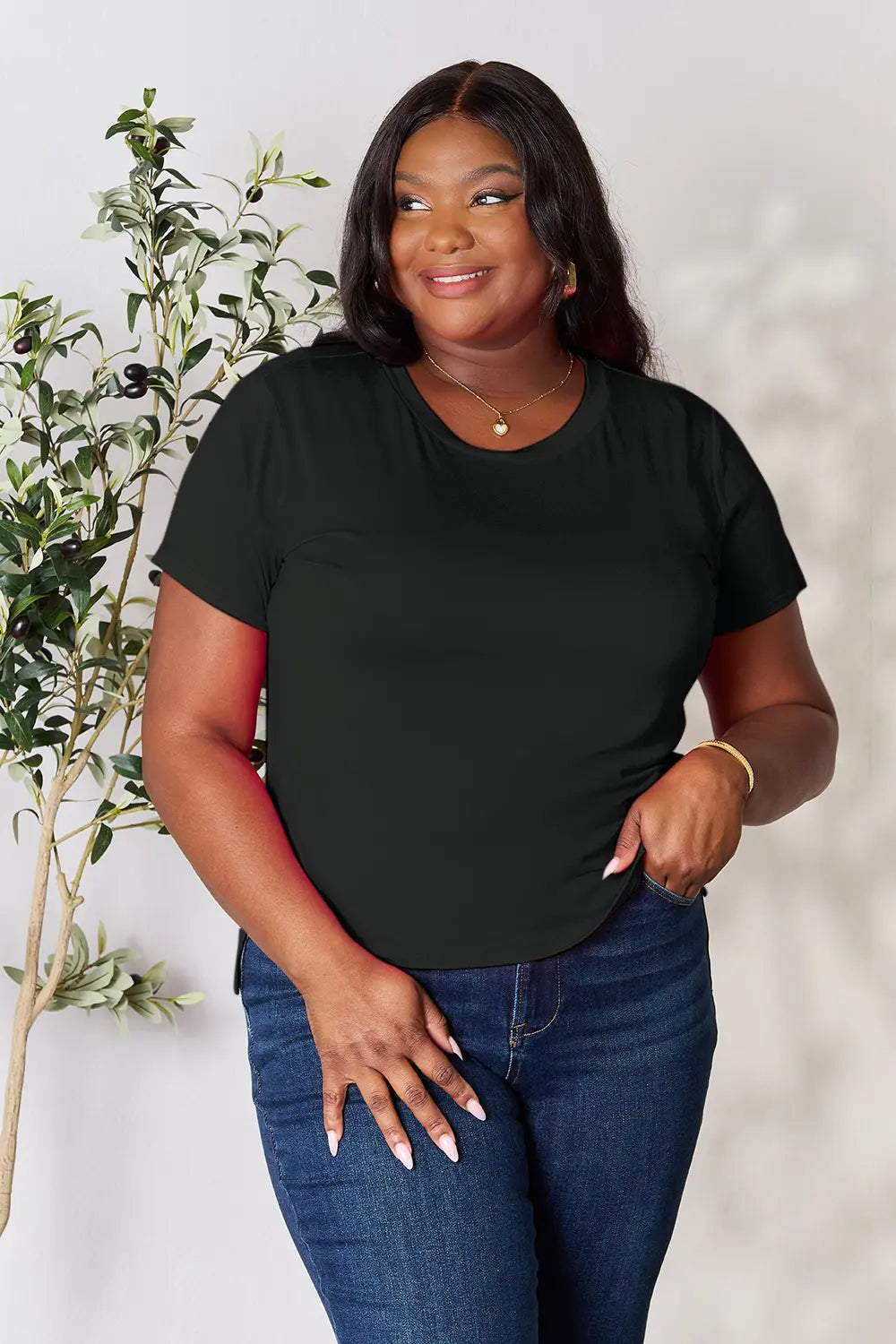 Full Size Round Neck Short Sleeve T-Shirt Plus Size