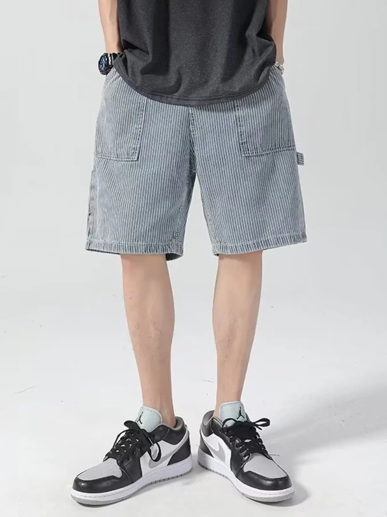 Men's Plus Size Striped Loose Fit Denim Shorts
