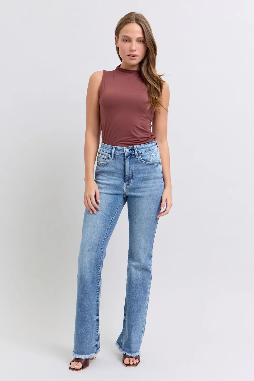 Full Size Raw Hem High Rise Bootcut Jeans