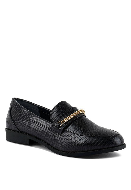 Vouse Low Block Loafers Adorned With Golden Chain - Loving It Shop