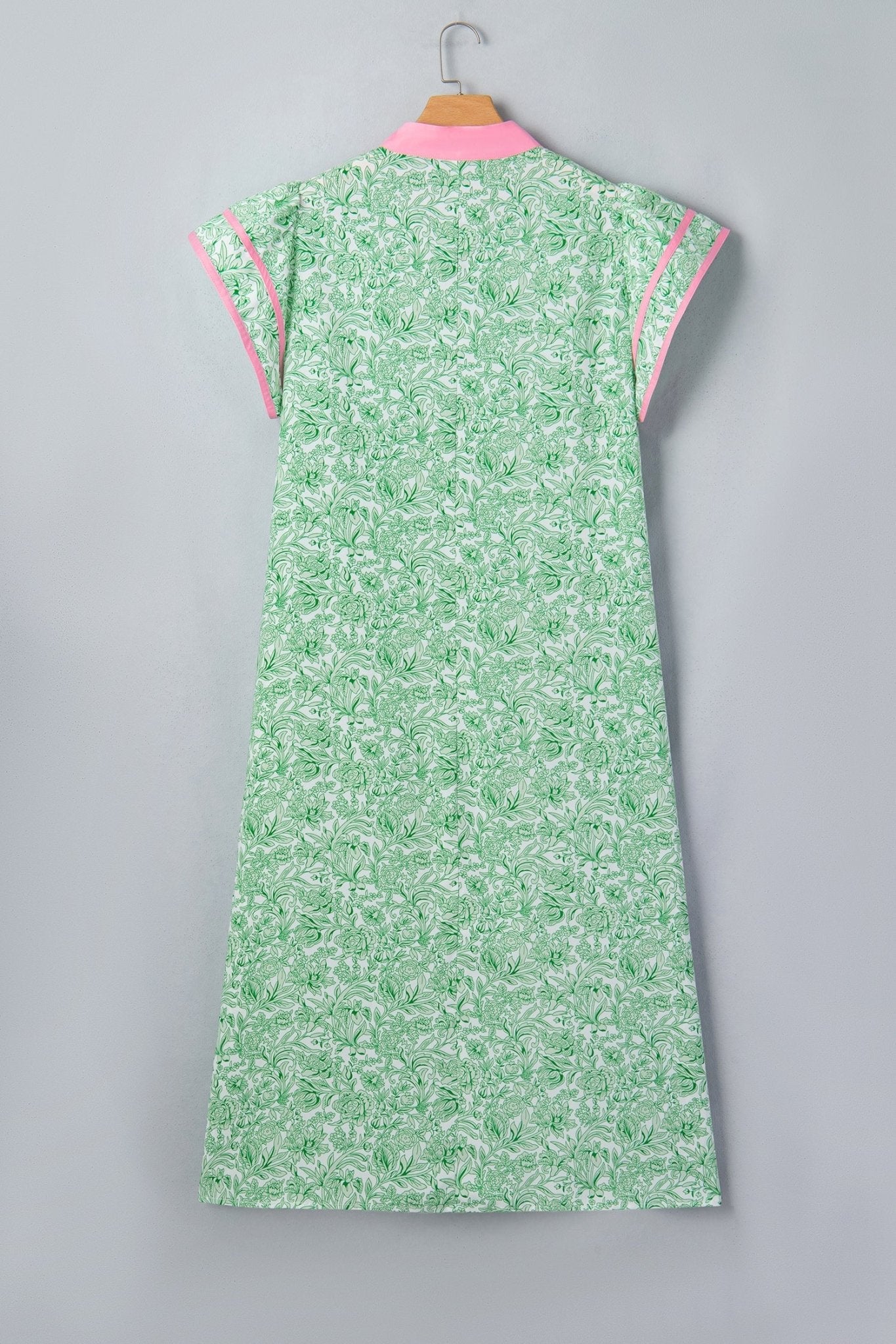 Green Plus Size Contrast Trim Flutter Sleeve Floral Kaftan Maxi Dress - Loving It Shop