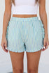 Sky Blue Stripe Elastic Waist Ruffle Trim Casual Shorts - Loving It Shop