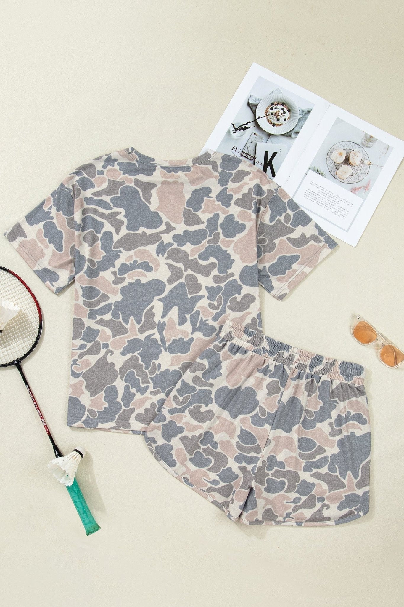 Multicolour Camouflage Loose Tee Drawstring Shorts 2pcs Outfit - Loving It Shop