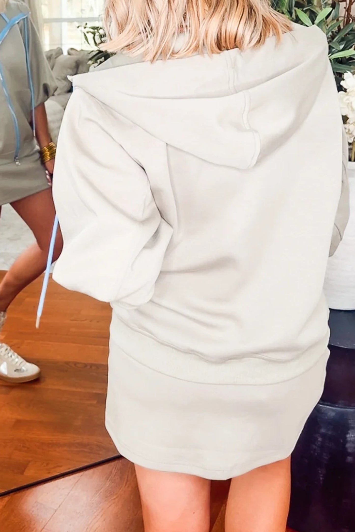 Smoke Green Contrast Trim Zip Up Sporty Jacket Drawstring Mini Skort 2pcs Set - Loving It Shop