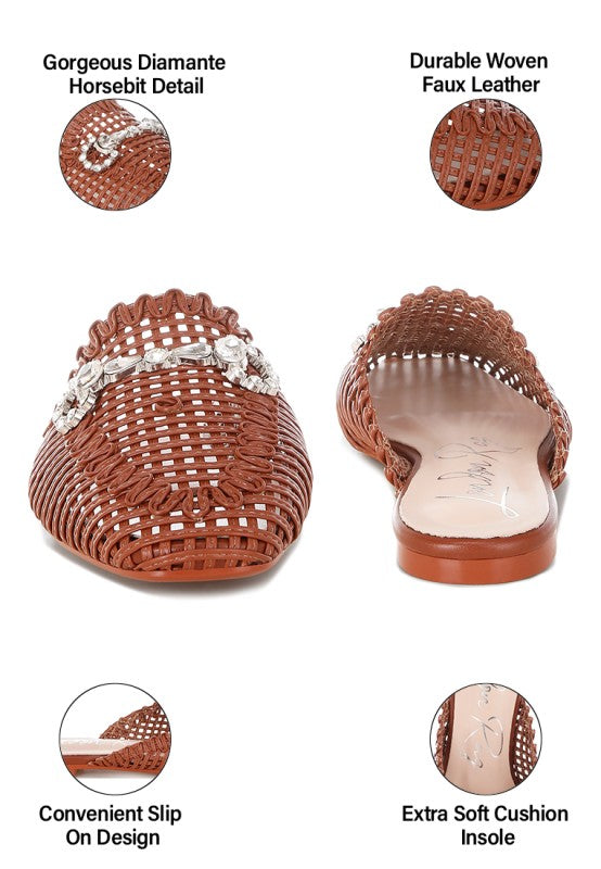 Roboma Metallic Woven Diamante Mules