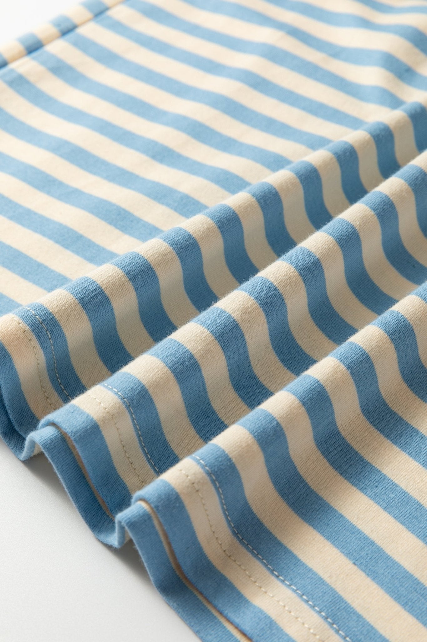 Sky Blue Stripe Contrast Crew Neck Drop Shoulder Loose Tee - Loving It Shop