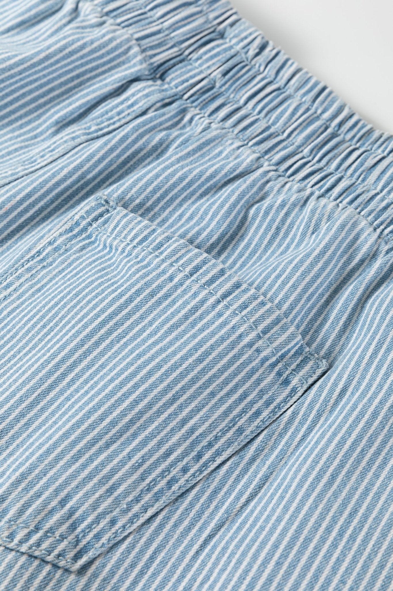 Sky Blue Stripe Drawstring Elastic Waist Casual Denim Shorts - Loving It Shop
