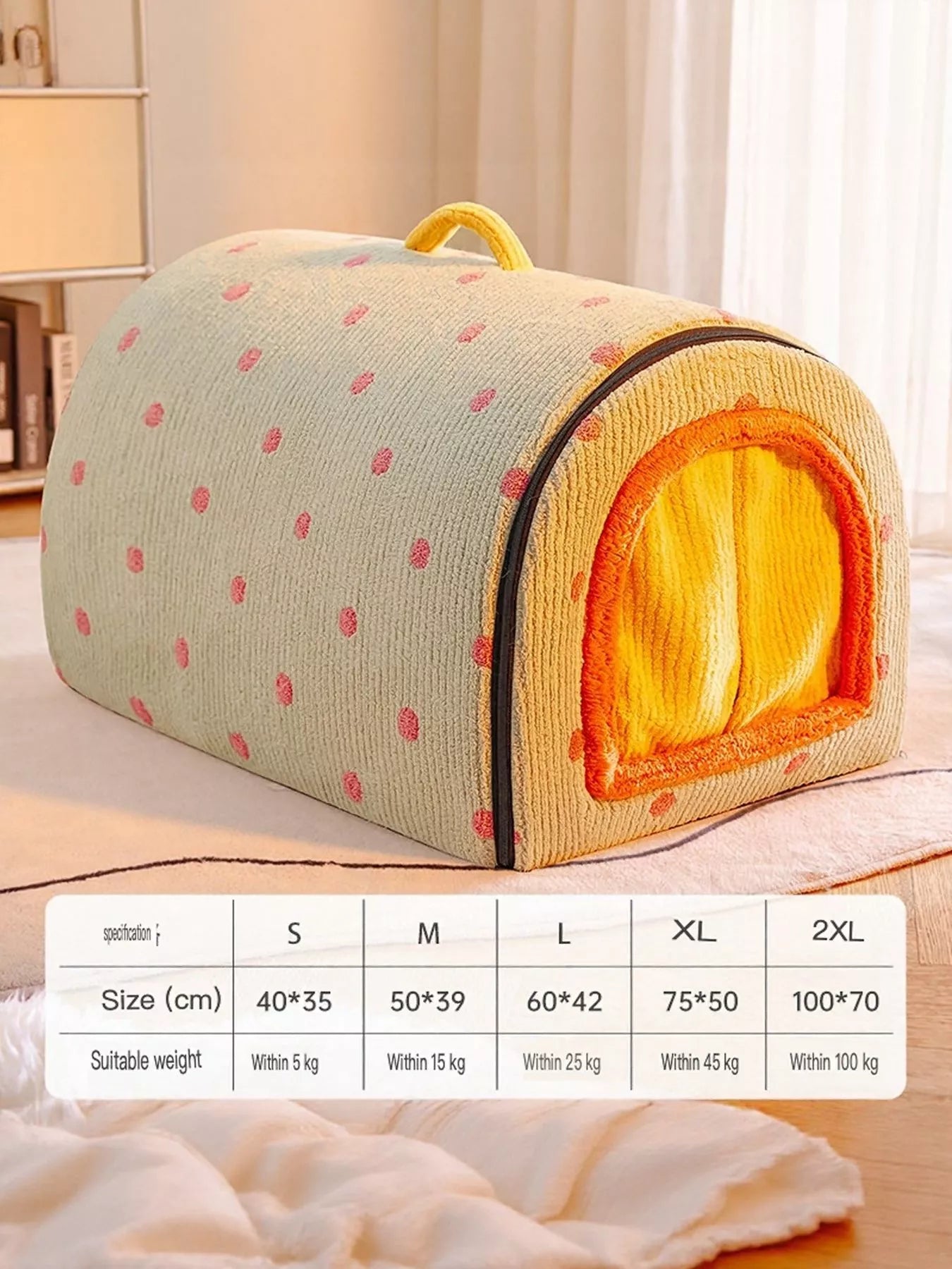 Cozy Polka Dot Pet Bed Cave with Handle - Loving It Shop