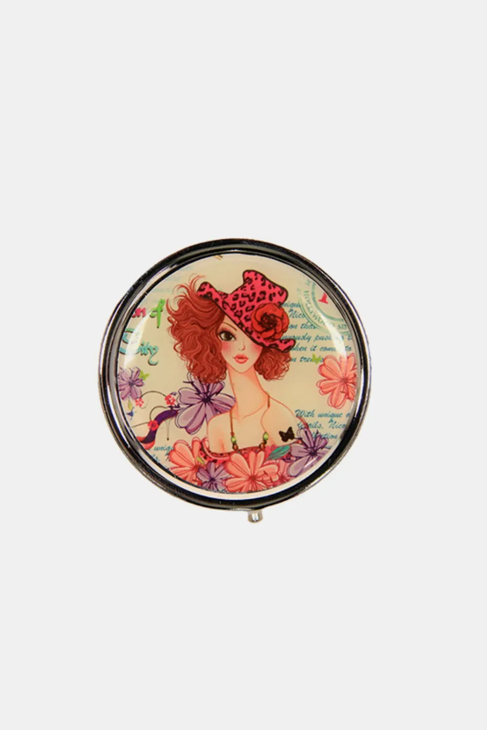 Print Metallic Circular Large Pill Case
