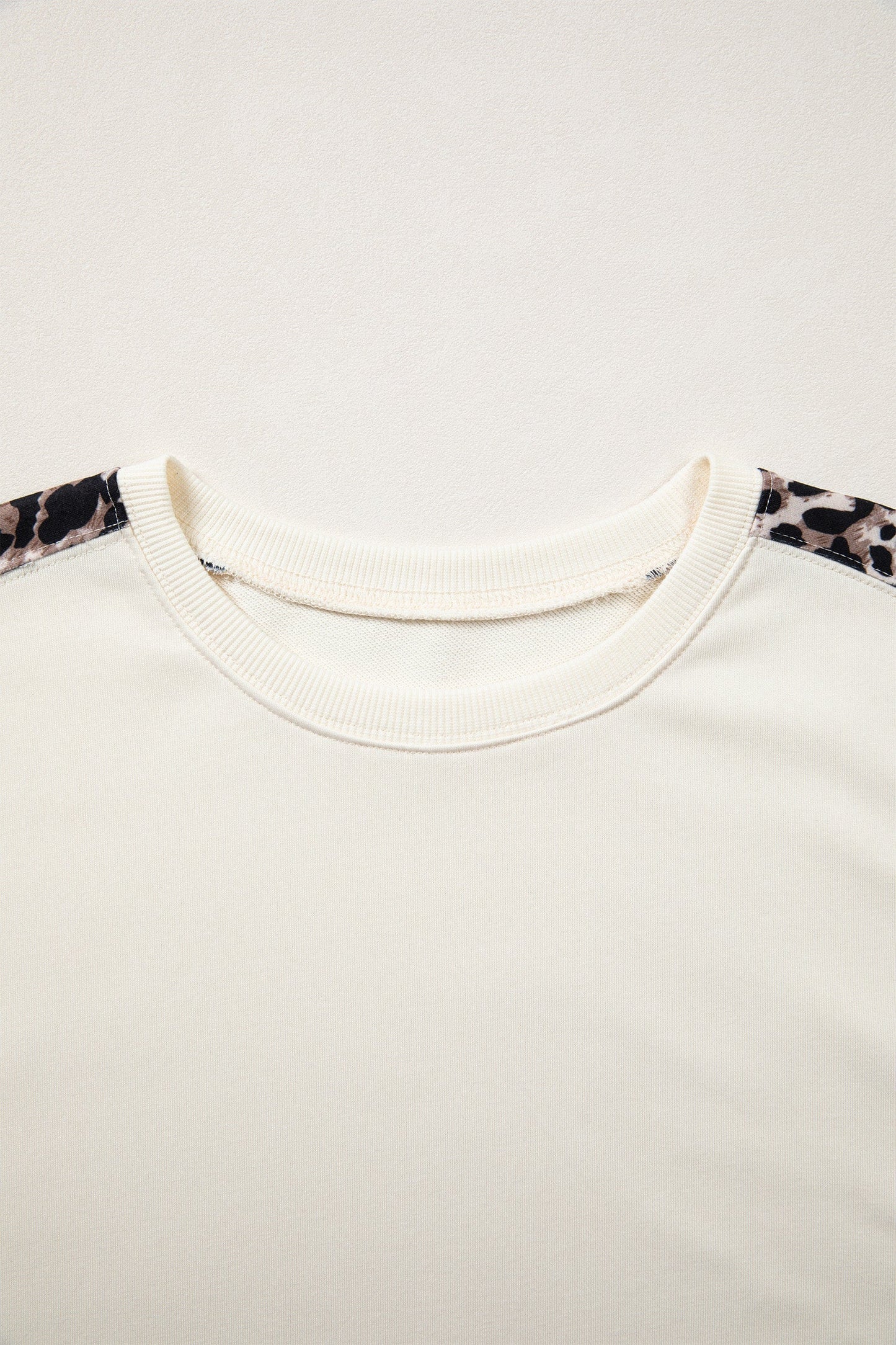 Beige Leopard Block Patchwork Uneven Hem Short Sleeve Top