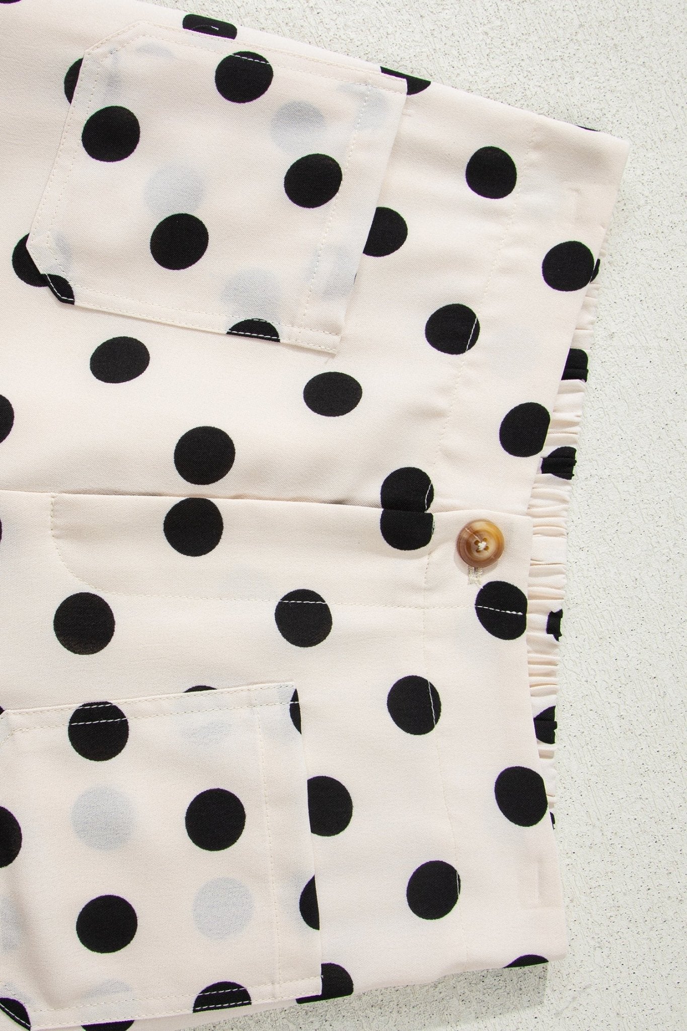 White Polka Dot Print Patched Pocket Loose Pants - Loving It Shop