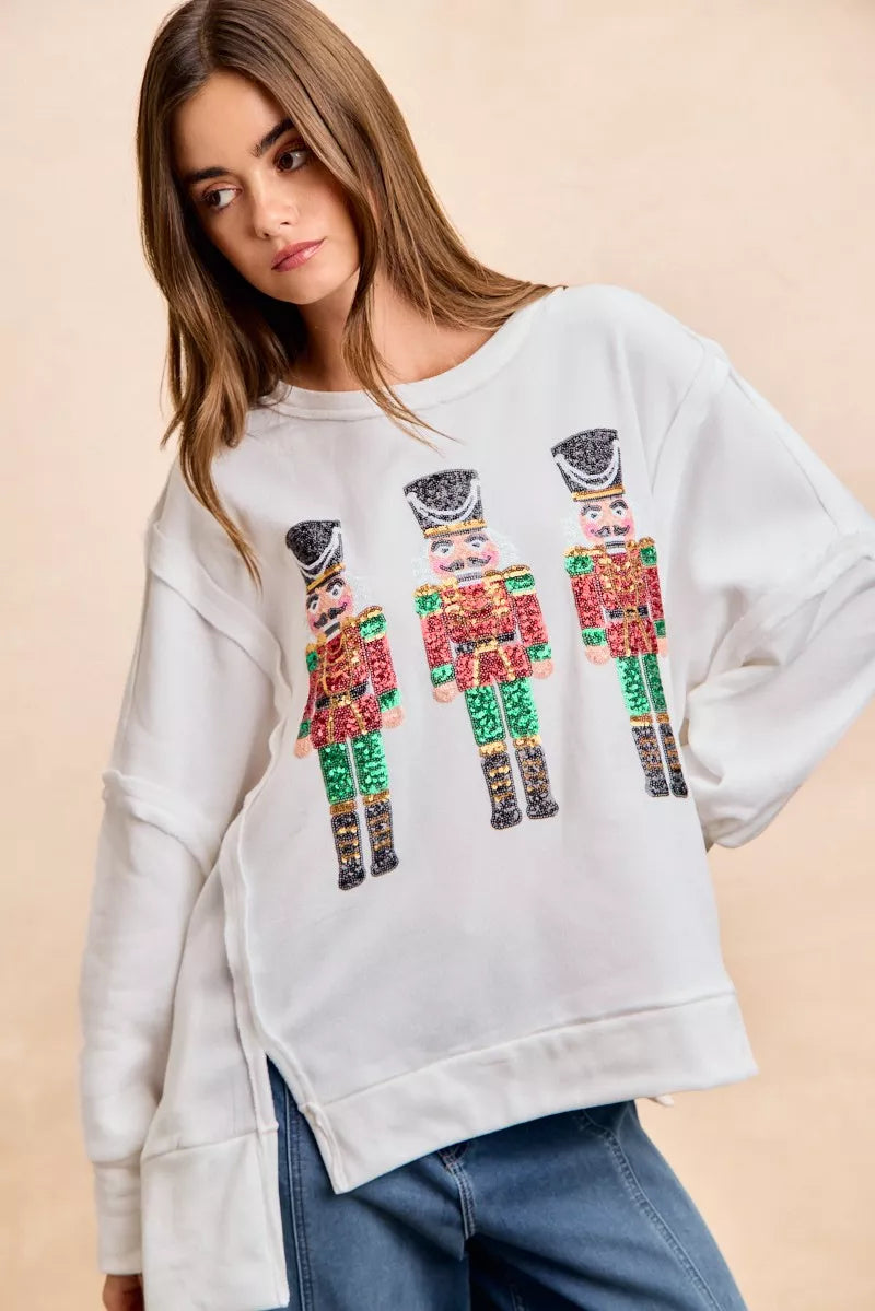 Christmas Sequin Nutcrackers Embroidery Sweatshirt