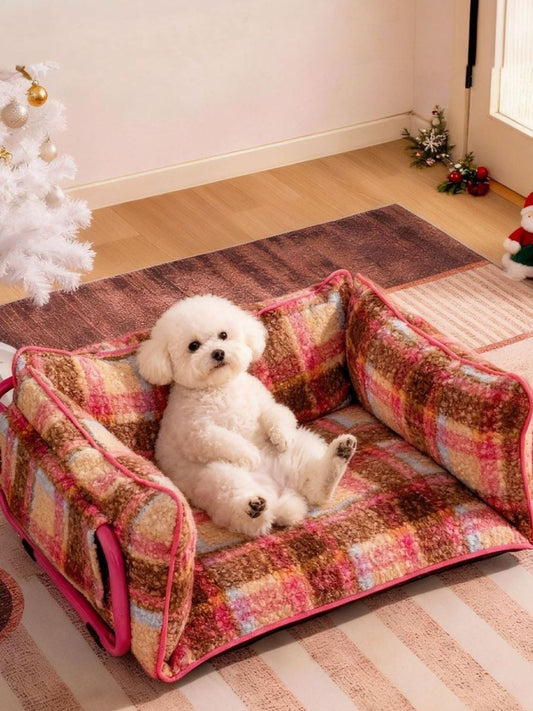 Plaid Pattern Plush Sofa Pet Bed - Loving It Shop