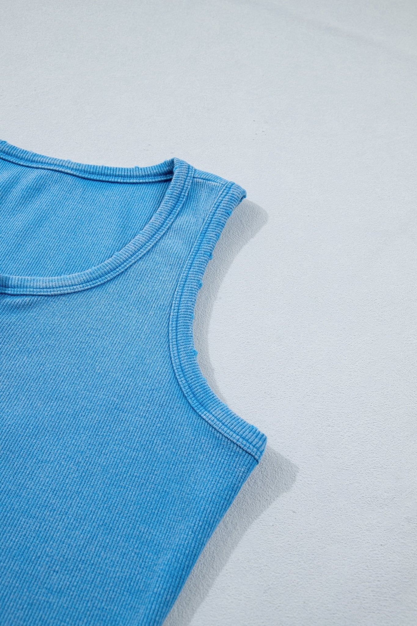 Blue Vintage Distressed Ribbed Mineral Wash Tank Top - Loving It Shop