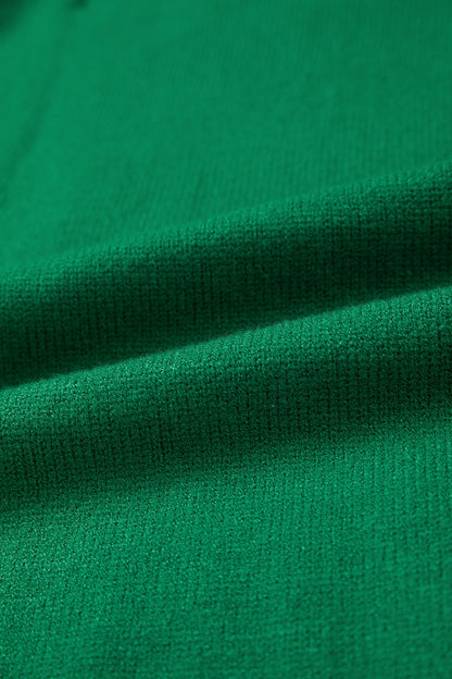 Bright Green Corded Horseshoes Ribbed Trim Mock Neck Short Sleeve Sweater