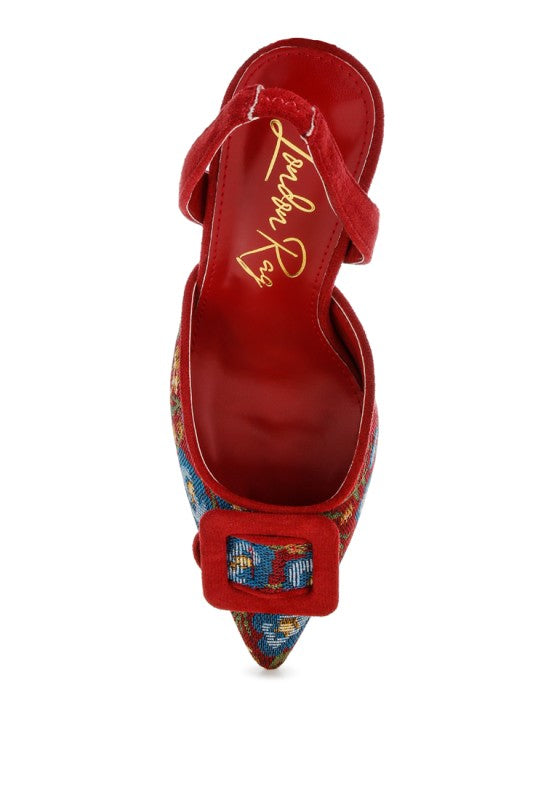 Miraya Embroidered Buckle Detail Stiletto Heels