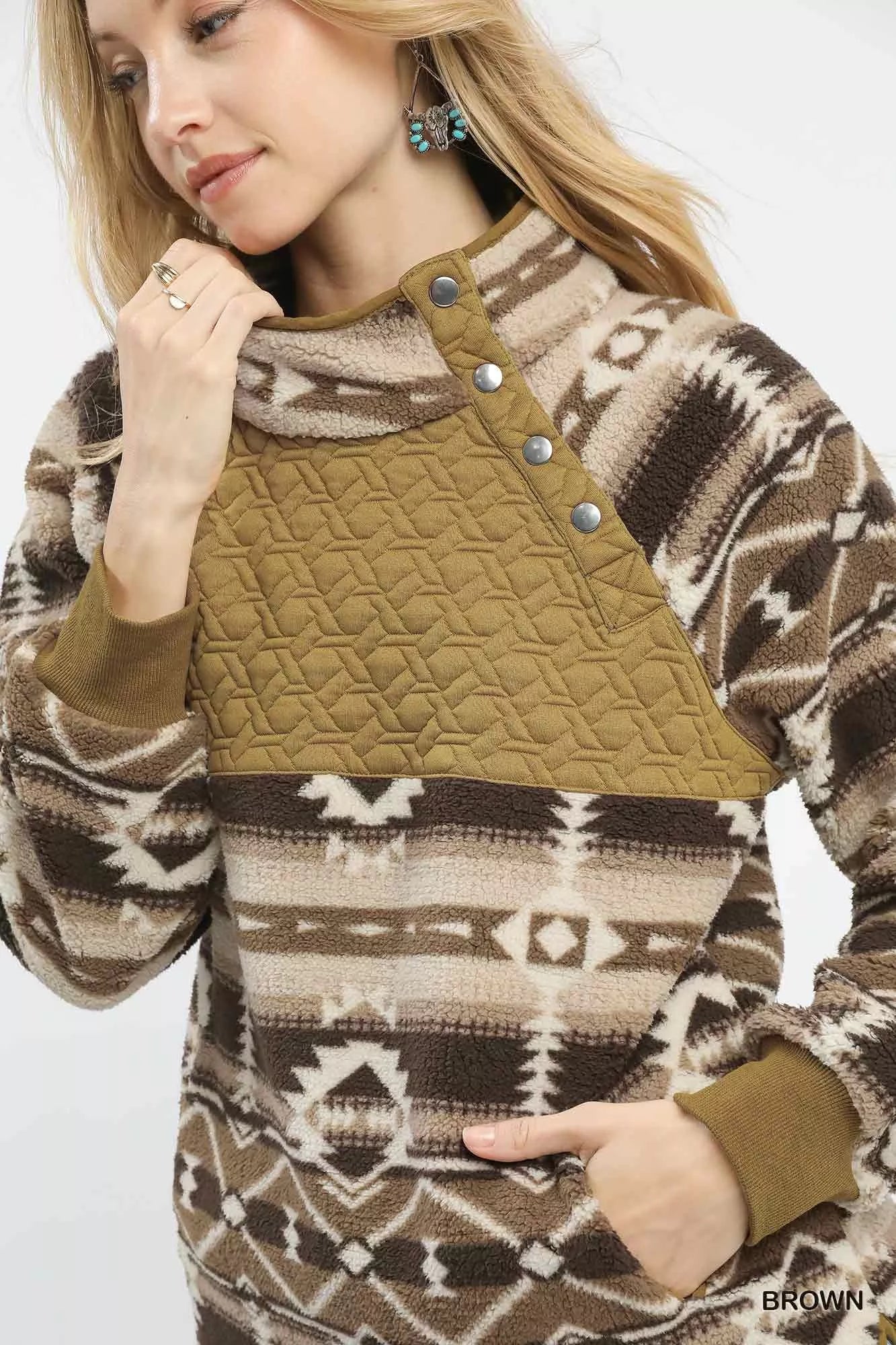 Aztec Print Sherpa Pullover
