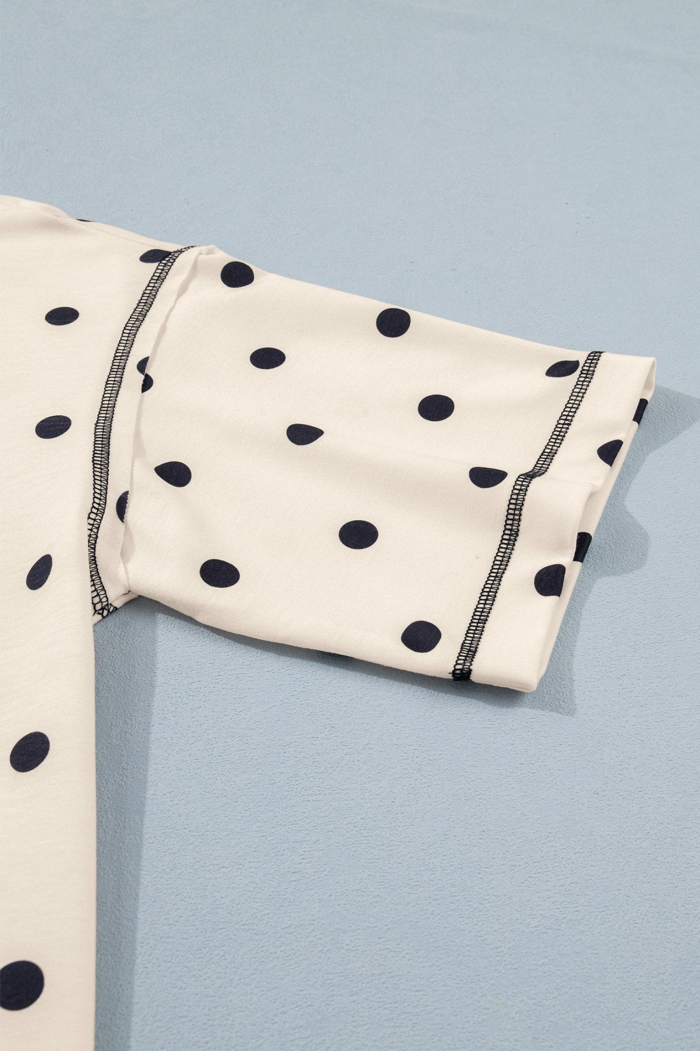 White Exposed Seam Detail Polka Dot Loose Tee Drawstring Shorts Set - Loving It Shop