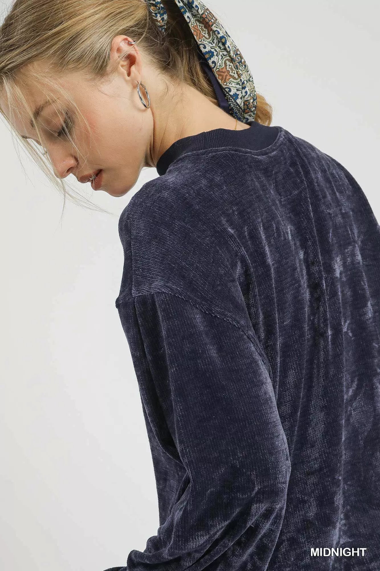 Velour Crewneck Balloon Sleeve Sweatshirt