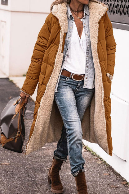 Solid Color Hooded Long Coat Winter Long Sleeve Double-sided Wear Slim Elegant Cardigan Jacket Top Women&