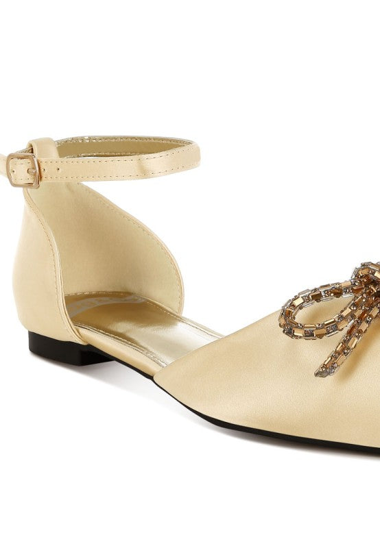 Simina Rhinestone Detail Bow Flat Sandals