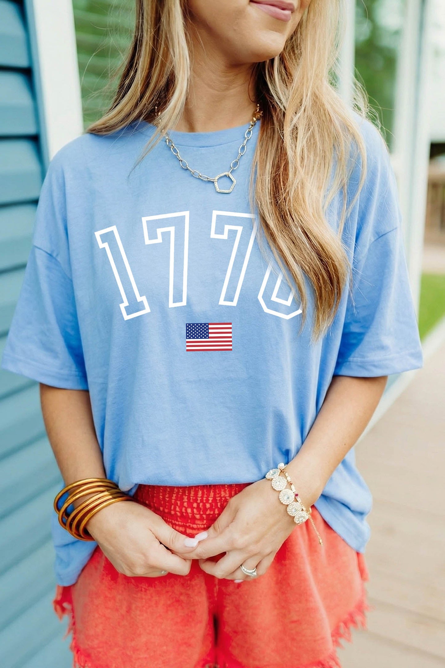 Myosotis 1776 American Flag Print Oversized Tee - Loving It Shop