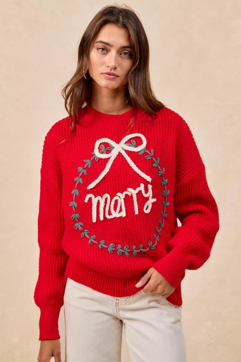 Christmas Wreath Merry Letter Knit Top