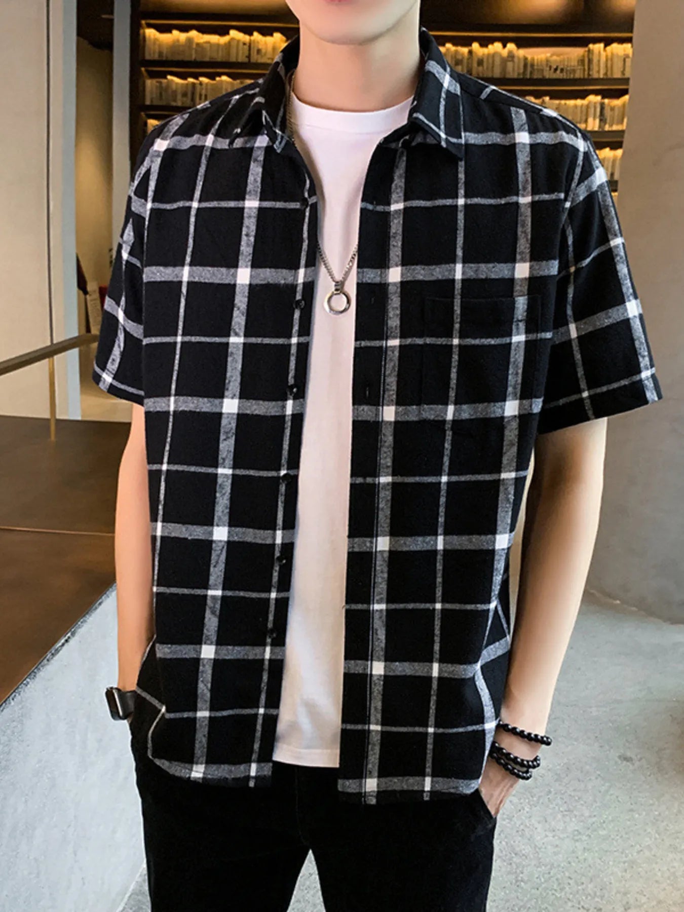 Men's Plus Size Casual Plaid Short Sleeve Shirt - Loving It Shop
