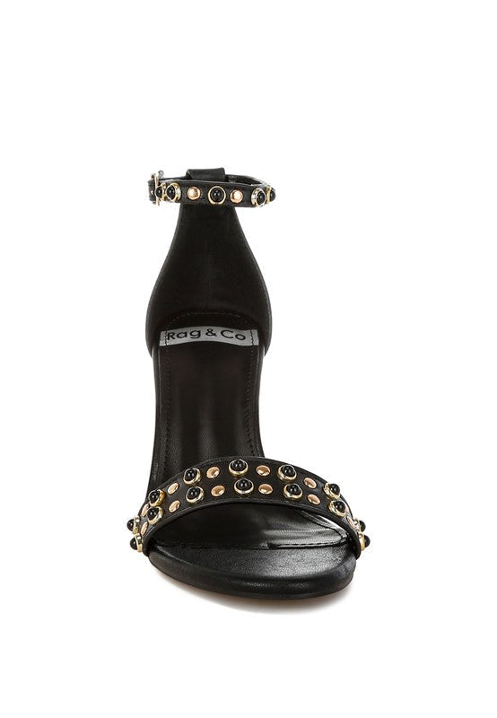 Nidara Studs Embellished Genuine Leather Sandals