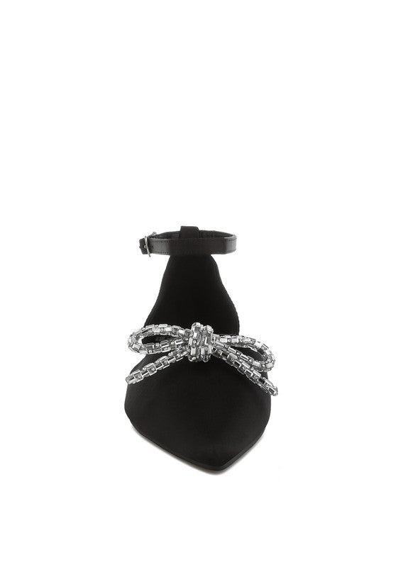Simina Rhinestone Detail Bow Flat Sandals
