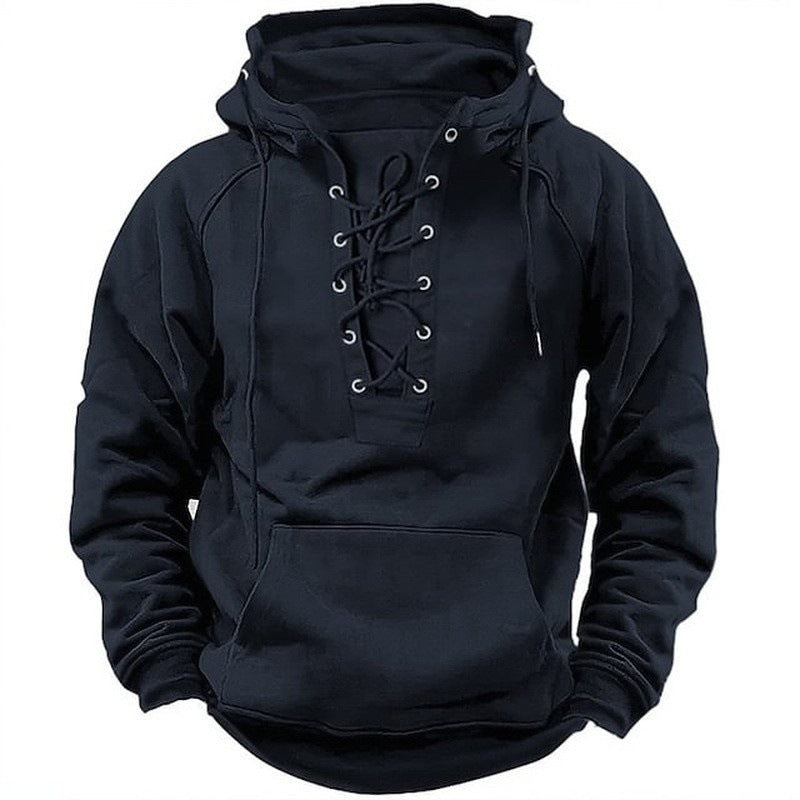 Ins Lace-up Hoodie Casual Sports Pocket Sweatshirt Men&