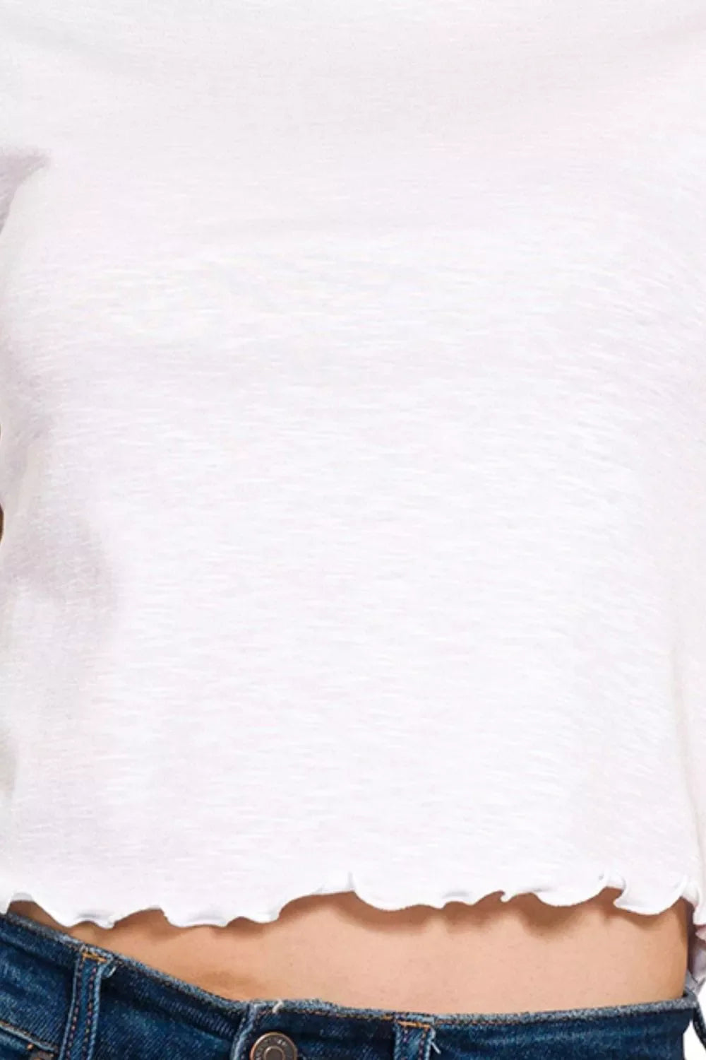 Cotton Modal Slub Lettuce Trimmed Cropped T-Shirt