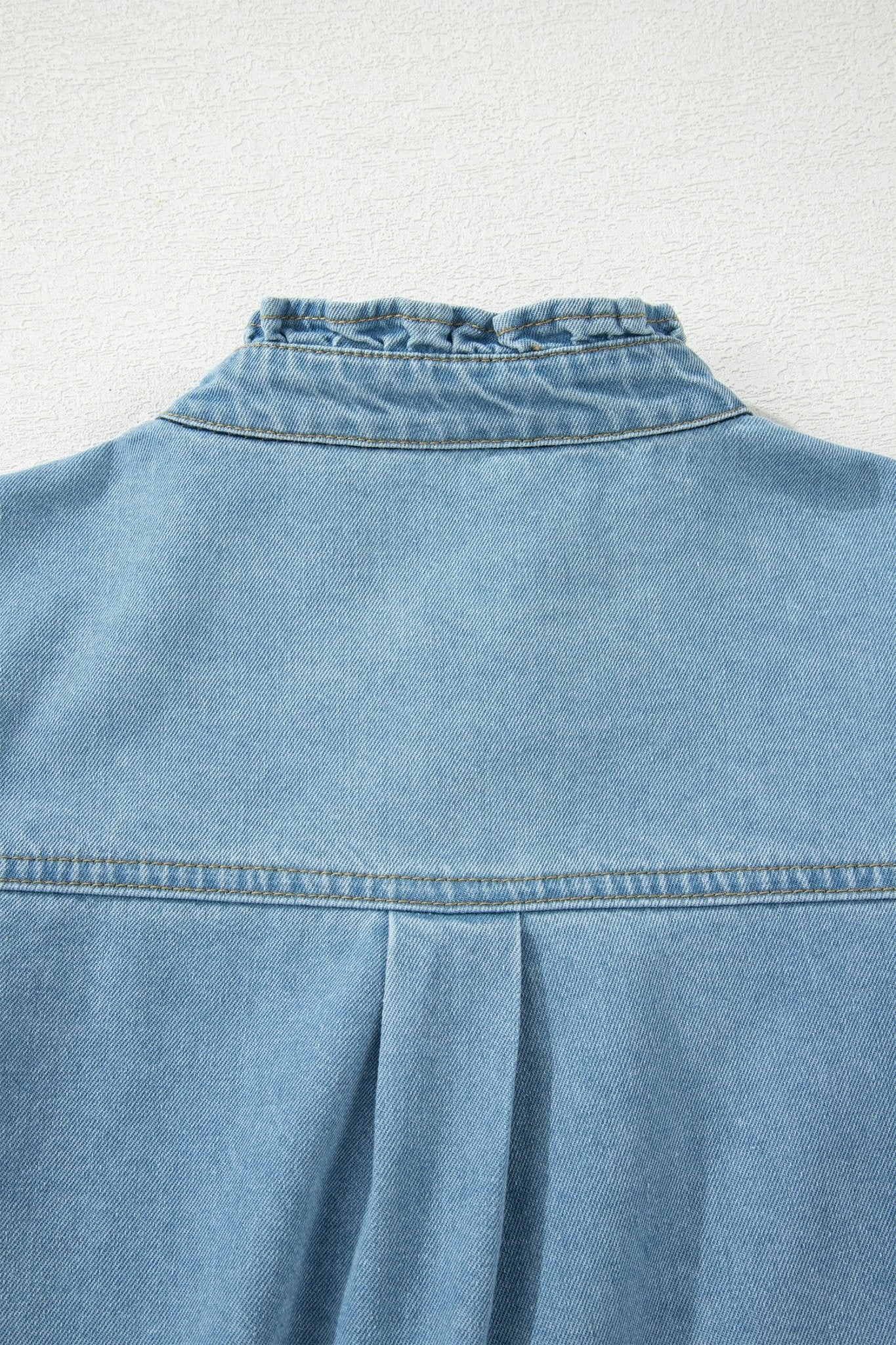 Myosotis Frilled Detail Button Down Ruffle Short Sleeve Denim Mini Dress - Loving It Shop