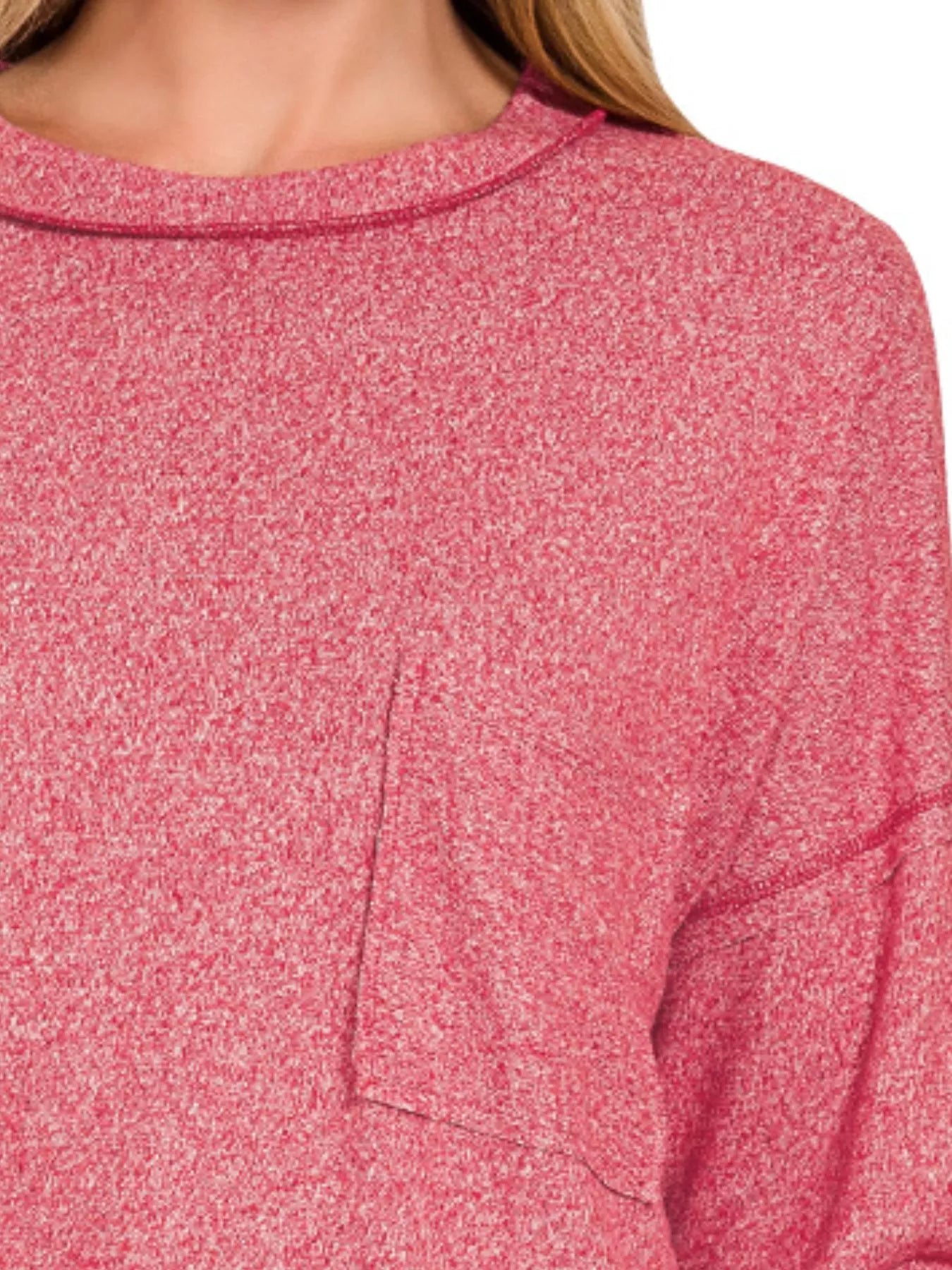 Soft Melange Hacci Round-Neck Long Sleeve T-Shirt