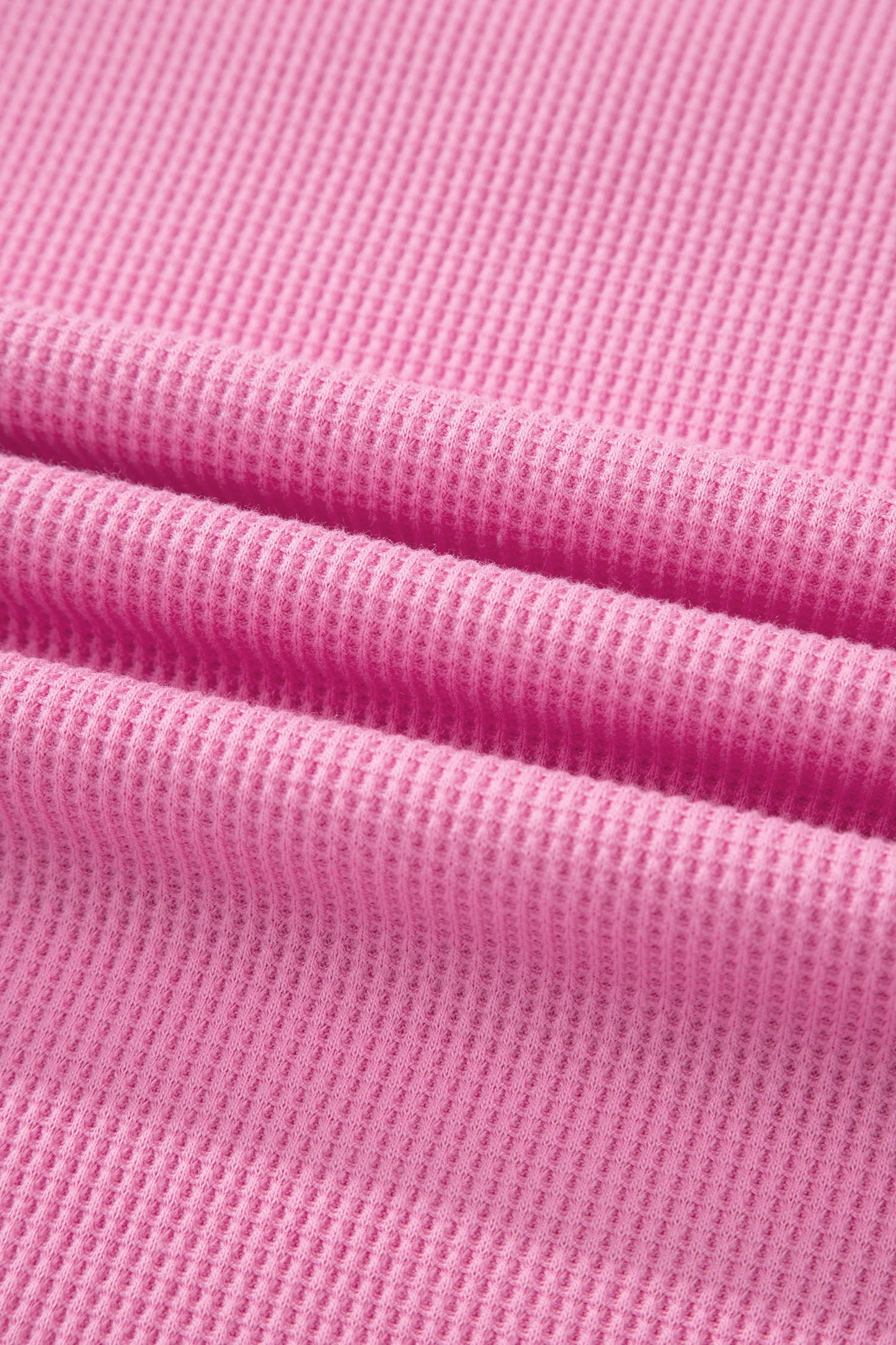 Pink Solid Color Raw Seam Waffled Patchwork Casual T Shirt