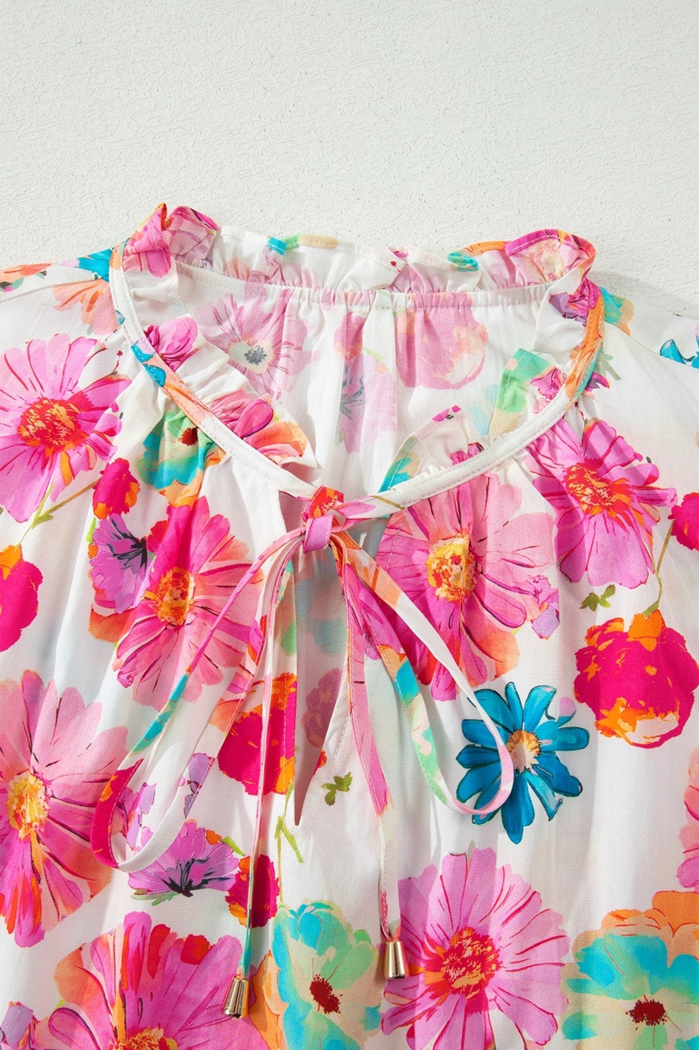 Pink Plus Size Floral Print Ruched Short Sleeve Blouse - Loving It Shop