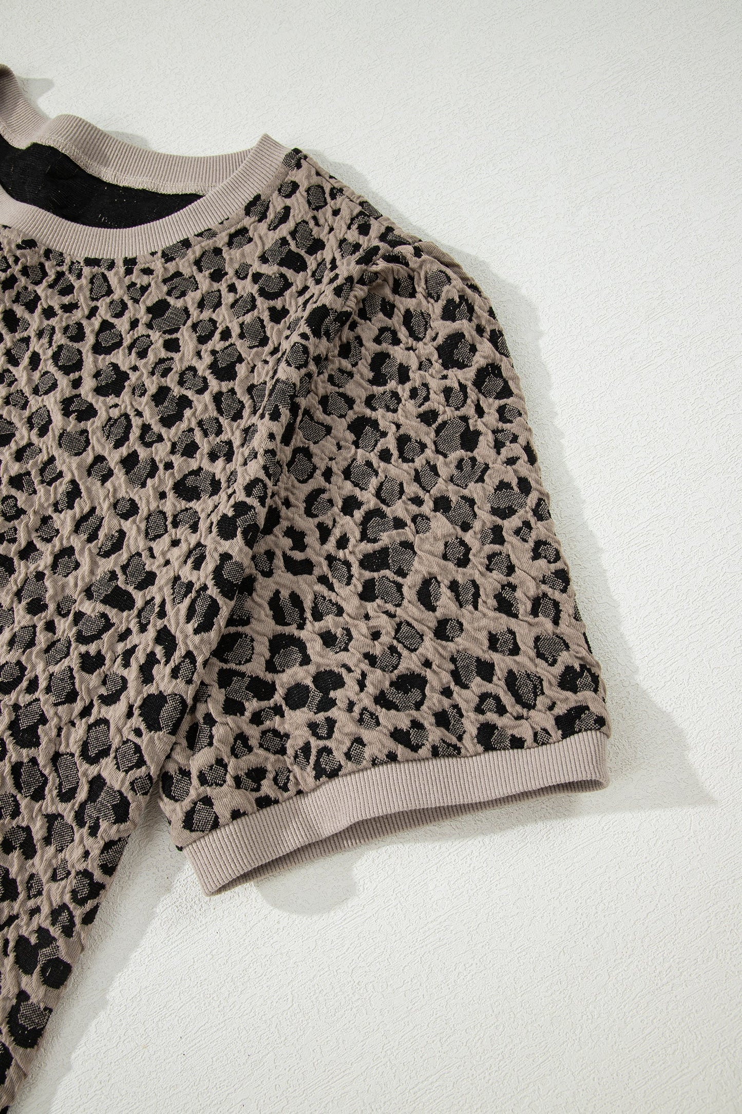 Khaki Leopard Print Textured Plus Size T Shirt