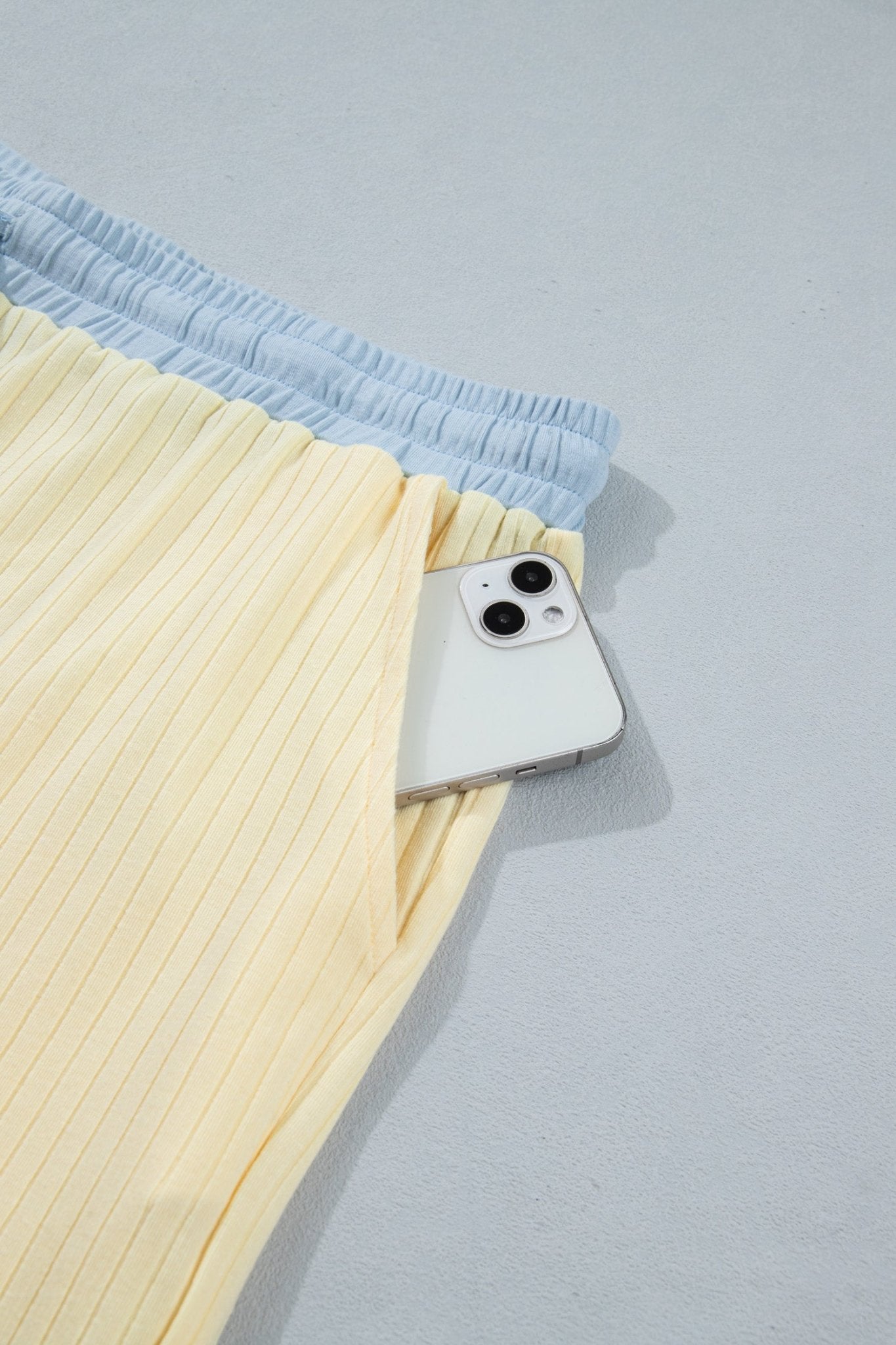 Yellow Cream Plus Size Ribbed Color Block Trim Drawstring Shorts 2pcs Set - Loving It Shop