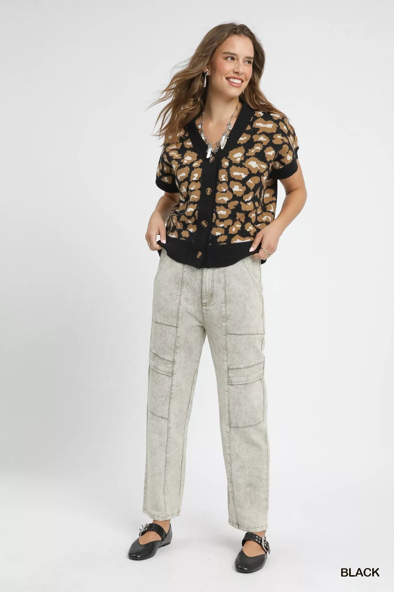 Leopard Button Down Short Sleeve Cardigan