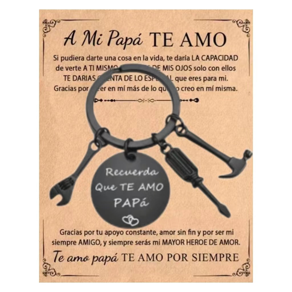PaPa Stainless Steel Round Board Keychain Father&