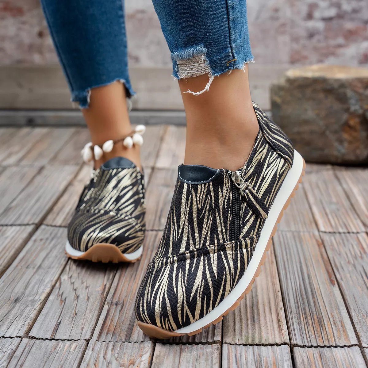 Round Toe Zipper Detail Slip - Ons - Loving It Shop