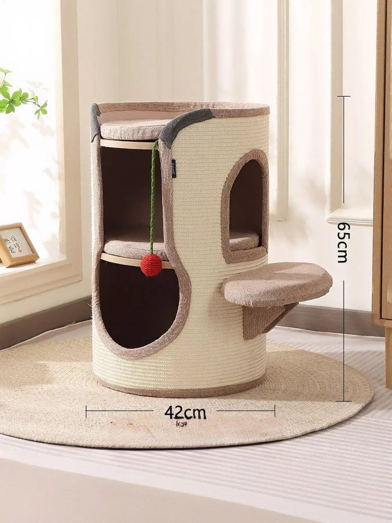 Sisal - Covered Cylinder Cat Tree Condo with Plush Perch - Loving It Shop