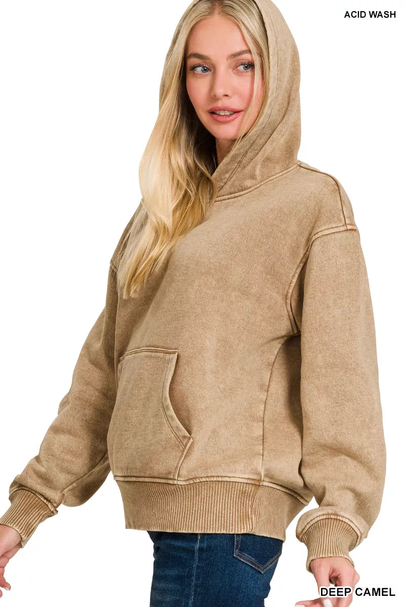Fleece Acid Wash Kangaroo Pocket Hoodie