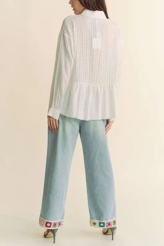 Davi &amp; Dani Garment Washed Jacquard Button Front Shirt