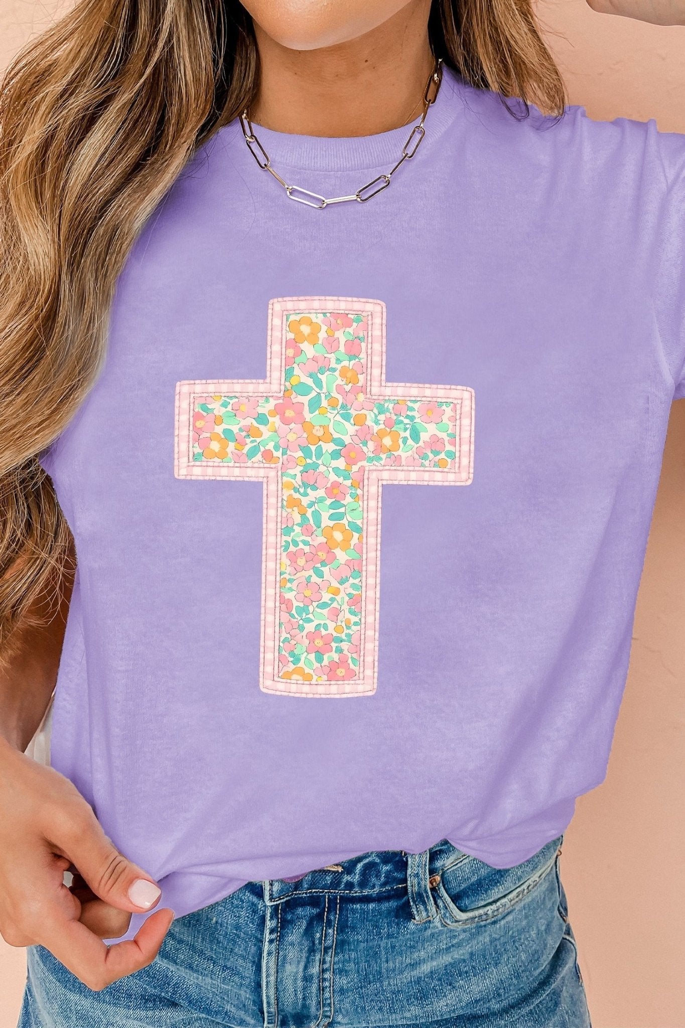 Wisteria Easter Floral Cross Christian Casual Tee - Loving It Shop
