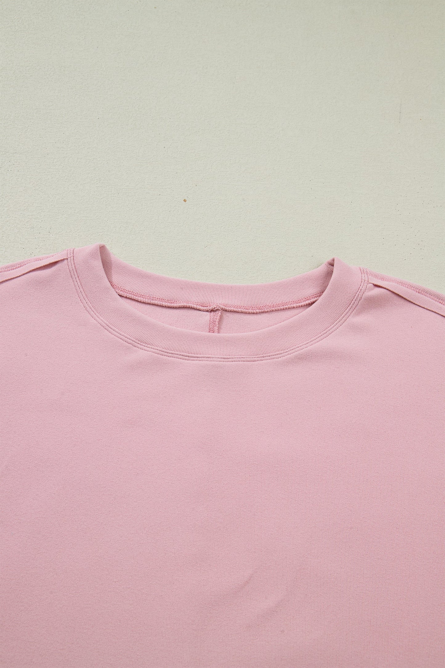 Light Pink Solid Color Bow Textured Patchwork Long Sleeve Tee