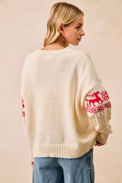 Christmas Theme Patterned Cable Knit Sweater