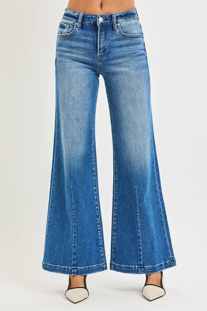 Full Size Mid Rise Wide Leg Jeans with Flared Look Plus Size